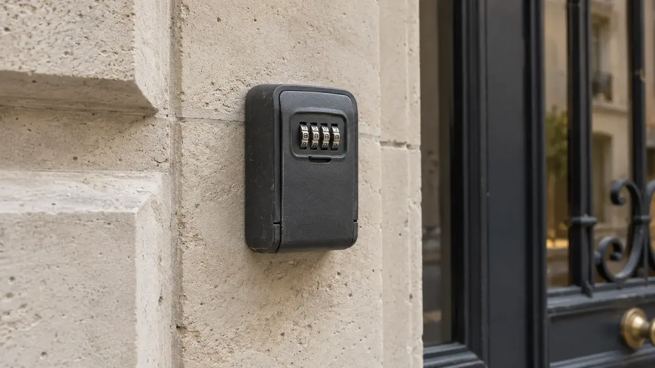 Boîte à clés physique fixée sur un mur extérieur